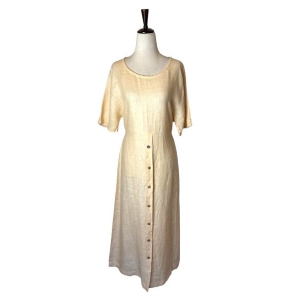 Worlds Apart Dress Women‎ Medium Orange Peach Linen Button Skirt Maxi Lagenlook - Picture 1 of 10